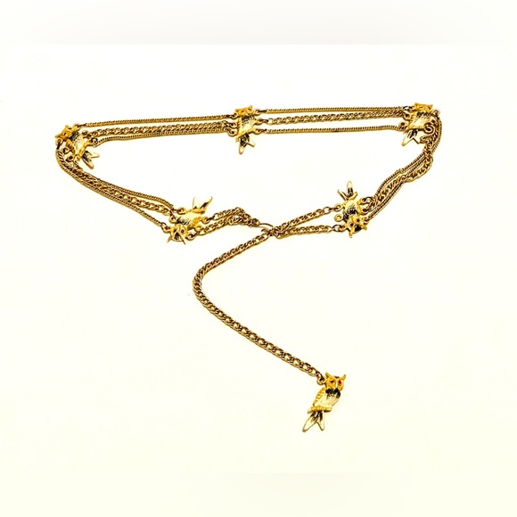 Vintage Accessories - Vintage Triple Chain Rhinestone Enamel Owl Belt. End to End 40”.